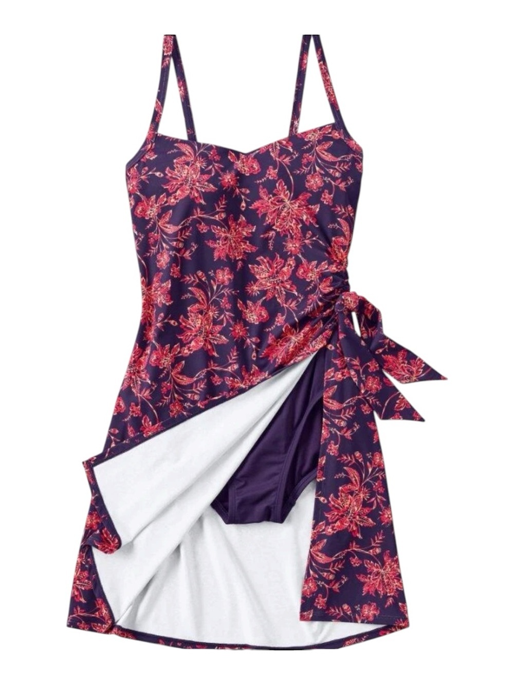 Lands’ End 16W Floral Tummy Control Swim Dress One Piece NWT Plus Lycra Xtra